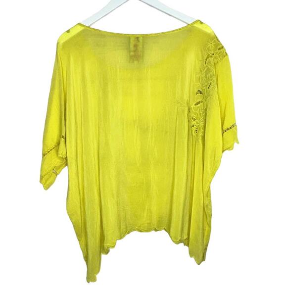 Johnny Was Yellow Rayon Crupa Oversized Boho Scallop Eyelet Top Blouse Large - Picture 7 of 10